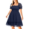 image:imagePlus Size Square Neck Puff Sleeve Swiss Dot Graduation Dress  Swiss dot chiffon  square neck  puff sleeves  smocked bodice  tiered ruffle hem  flowy short dressNavy Blue