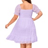 image:imagePlus Size Square Neck Puff Sleeve Swiss Dot Graduation Dress  Swiss dot chiffon  square neck  puff sleeves  smocked bodice  tiered ruffle hem  flowy short dressPurple