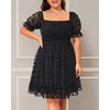 image:imagePlus Size Square Neck Puff Sleeve Swiss Dot Graduation Dress  Swiss dot chiffon  square neck  puff sleeves  smocked bodice  tiered ruffle hem  flowy short dressBlack
