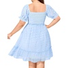 image:imagePlus Size Square Neck Puff Sleeve Swiss Dot Graduation Dress  Swiss dot chiffon  square neck  puff sleeves  smocked bodice  tiered ruffle hem  flowy short dressLight Blue