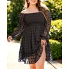 image:imagePlus Size Square Neck Puff Sleeve Swiss Dot Graduation Dress  Swiss dot chiffon  square neck  puff sleeves  smocked bodice  tiered ruffle hem  flowy short dressBlack Long Sleeve