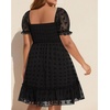 image:imagePlus Size Square Neck Puff Sleeve Swiss Dot Graduation Dress  Swiss dot chiffon  square neck  puff sleeves  smocked bodice  tiered ruffle hem  flowy short dressBlack