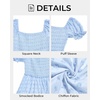 image:imagePlus Size Square Neck Puff Sleeve Swiss Dot Graduation Dress  Swiss dot chiffon  square neck  puff sleeves  smocked bodice  tiered ruffle hem  flowy short dressLight Blue