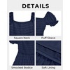 image:imagePlus Size Square Neck Puff Sleeve Swiss Dot Graduation Dress  Swiss dot chiffon  square neck  puff sleeves  smocked bodice  tiered ruffle hem  flowy short dressNavy Blue