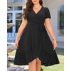 image:imagePlus Size Summer Dress  Casual Midi Eyelet V Neck A Line Dress for Women  Plus size casual dress breathable eyelet material short sleeve wrap Vneck with belt and Aline style for curvy womenBlack
