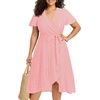 image:imagePlus Size Summer Dress  Casual Midi Eyelet V Neck A Line Dress for Women  Plus size casual dress breathable eyelet material short sleeve wrap Vneck with belt and Aline style for curvy womenPink