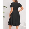 image:imagePlus Size Summer Dress  Casual Midi Eyelet V Neck A Line Dress for Women  Plus size casual dress breathable eyelet material short sleeve wrap Vneck with belt and Aline style for curvy womenBlack