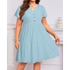 image:imagePlus Size Summer Dress Casual Boho Button Up Tiered Midi Sundress Women  Plus Size Summer Casual Dress Curvy Women Flowy Boho Beach Vacation Sundress Eyelet Short Sleeve V Neck Tiered Midi DressesLight Blue Eyelet