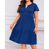 image:imagePlus Size Summer Dress Casual Boho Button Up Tiered Midi Sundress Women  Plus Size Summer Casual Dress Curvy Women Flowy Boho Beach Vacation Sundress Eyelet Short Sleeve V Neck Tiered Midi DressesDark Blue