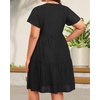 image:imagePlus Size Summer Dress Casual Boho Button Up Tiered Midi Sundress Women  Plus Size Summer Casual Dress Curvy Women Flowy Boho Beach Vacation Sundress Eyelet Short Sleeve V Neck Tiered Midi DressesBlack Eyelet