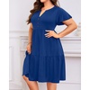 image:imagePlus Size Summer Dress Casual Boho Button Up Tiered Midi Sundress Women  Plus Size Summer Casual Dress Curvy Women Flowy Boho Beach Vacation Sundress Eyelet Short Sleeve V Neck Tiered Midi DressesDark Blue
