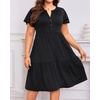 image:imagePlus Size Summer Dress Casual Boho Button Up Tiered Midi Sundress Women  Plus Size Summer Casual Dress Curvy Women Flowy Boho Beach Vacation Sundress Eyelet Short Sleeve V Neck Tiered Midi DressesBlack
