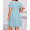 image:imagePlus Size Summer Dress Casual Boho Button Up Tiered Midi Sundress Women  Plus Size Summer Casual Dress Curvy Women Flowy Boho Beach Vacation Sundress Eyelet Short Sleeve V Neck Tiered Midi DressesLight Blue Eyelet