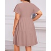 image:imagePlus Size Summer Dress Casual Boho Button Up Tiered Midi Sundress Women  Plus Size Summer Casual Dress Curvy Women Flowy Boho Beach Vacation Sundress Eyelet Short Sleeve V Neck Tiered Midi DressesGray Pink Eyelet