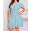 image:imagePlus Size Summer Dress Casual Boho Button Up Tiered Midi Sundress Women  Plus Size Summer Casual Dress Curvy Women Flowy Boho Beach Vacation Sundress Eyelet Short Sleeve V Neck Tiered Midi DressesLight Blue Eyelet