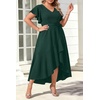 image:imagePlus Size Wedding Guest Dress Formal Split V Neck Maxi Dress for Women  Formal cocktail party maxi dresslong dress with beltruffle Vneck with highlow split hem for curvy womenEmerald Green