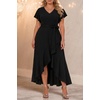 image:imagePlus Size Wedding Guest Dress Formal Split V Neck Maxi Dress for Women  Formal cocktail party maxi dresslong dress with beltruffle Vneck with highlow split hem for curvy womenBlack