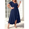 image:imagePlus Size Wedding Guest Dress Formal Split V Neck Maxi Dress for Women  Formal cocktail party maxi dresslong dress with beltruffle Vneck with highlow split hem for curvy womenNavy Blue