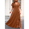 image:imageTalisea Plus Size Formal V Neck Ruffle Sleeve High Slit Evening Maxi Dress  Stretch fabric  sparkly or solid  V neck  ruffle sleeves  high slit  flowy maxi  formal evening wearCoffee