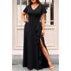 image:imageTalisea Plus Size Formal V Neck Ruffle Sleeve High Slit Evening Maxi Dress  Stretch fabric  sparkly or solid  V neck  ruffle sleeves  high slit  flowy maxi  formal evening wearBlack