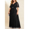 image:imageTalisea Plus Size Sequin Short Sleeve Formal Wedding Guest Maxi Dress  Sparkly sequin  short sleeves  floor length  empire waist  Aline silhouette  elegant maxi designBlack