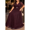 image:imageTalisea Plus Size Sequin Short Sleeve Formal Wedding Guest Maxi Dress  Sparkly sequin  short sleeves  floor length  empire waist  Aline silhouette  elegant maxi designBurgundy Purple