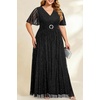 image:imageTalisea Plus Size Sequin Short Sleeve Formal Wedding Guest Maxi Dress  Sparkly sequin  short sleeves  floor length  empire waist  Aline silhouette  elegant maxi designBlack