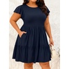 image:imageTalisea Plus Size Summer Dresses for Women Casual Short Dress  Flutter Sleeve  V neck  pockets  summer casual Short BabydollNavy Blue