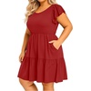 image:imageTalisea Plus Size Summer Dresses for Women Casual Short Dress  Flutter Sleeve  V neck  pockets  summer casual Short BabydollRed