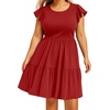 image:imageTalisea Plus Size Summer Dresses for Women Casual Short Dress  Flutter Sleeve  V neck  pockets  summer casual Short BabydollRed