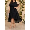 image:imageTalisea Plus Size Wedding Guest Chiffon Short Sleeve High Low Formal Dress  Chiffon fabric  keyhole neckline  flutter short sleeves  belted high waist  Aline high low hemBlack