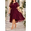 image:imageTalisea Plus Size Wedding Guest Chiffon Short Sleeve High Low Formal Dress  Chiffon fabric  keyhole neckline  flutter short sleeves  belted high waist  Aline high low hemBurgundy