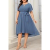 image:imageTalisea Plus Size Wedding Guest Chiffon Short Sleeve High Low Formal Dress  Chiffon fabric  keyhole neckline  flutter short sleeves  belted high waist  Aline high low hemDusty Blue
