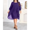image:imageTalisea Plus Size Wedding Guest Dress  Glitter Cape Sleeve Cocktail Dress  Elegant chiffon cape 34 sleeves glitter evening party cocktail dress formal church style for curvy wedding guestsPurple