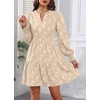 image:imageWomens V Neck Floral Babydoll Tiered Tunic Dress  V neck  textured floral  tiered babydoll  flowy tunic  fall summer casual dressApricot