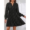 image:imageWomens V Neck Floral Babydoll Tiered Tunic Dress  V neck  textured floral  tiered babydoll  flowy tunic  fall summer casual dressBlack