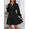 image:imageWomens V Neck Floral Babydoll Tiered Tunic Dress  V neck  textured floral  tiered babydoll  flowy tunic  fall summer casual dressBlack