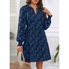 image:imageWomens V Neck Floral Babydoll Tiered Tunic Dress  V neck  textured floral  tiered babydoll  flowy tunic  fall summer casual dressNavy Blue