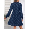 image:imageWomens V Neck Floral Babydoll Tiered Tunic Dress  V neck  textured floral  tiered babydoll  flowy tunic  fall summer casual dressNavy Blue