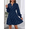 image:imageWomens V Neck Floral Babydoll Tiered Tunic Dress  V neck  textured floral  tiered babydoll  flowy tunic  fall summer casual dressNavy Blue