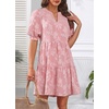 image:imageWomens V Neck Floral Babydoll Tiered Tunic Dress  V neck  textured floral  tiered babydoll  flowy tunic  fall summer casual dressPink
