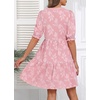 image:imageWomens V Neck Floral Babydoll Tiered Tunic Dress  V neck  textured floral  tiered babydoll  flowy tunic  fall summer casual dressPink