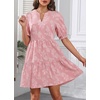 image:imageWomens V Neck Floral Babydoll Tiered Tunic Dress  V neck  textured floral  tiered babydoll  flowy tunic  fall summer casual dressPink