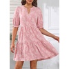 image:imageWomens V Neck Floral Babydoll Tiered Tunic Dress  V neck  textured floral  tiered babydoll  flowy tunic  fall summer casual dressPink