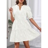image:imageWomens V Neck Floral Babydoll Tiered Tunic Dress  V neck  textured floral  tiered babydoll  flowy tunic  fall summer casual dressWhite
