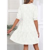 image:imageWomens V Neck Floral Babydoll Tiered Tunic Dress  V neck  textured floral  tiered babydoll  flowy tunic  fall summer casual dressWhite