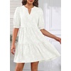 image:imageWomens V Neck Floral Babydoll Tiered Tunic Dress  V neck  textured floral  tiered babydoll  flowy tunic  fall summer casual dressWhite