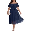 image:imagePlus Size Dresses Wedding Guest Off the Shoulder Chiffon ALine Midi Dress  Plus Size Cocktail Wedding Guest Dresses Women Chiffon Off the Shoulder Midi Dress Elegant Semi Formal ALine Dress with BeltNavy Blue