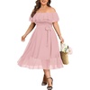 image:imagePlus Size Dresses Wedding Guest Off the Shoulder Chiffon ALine Midi Dress  Plus Size Cocktail Wedding Guest Dresses Women Chiffon Off the Shoulder Midi Dress Elegant Semi Formal ALine Dress with BeltPink