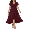 image:imagePlus Size Wedding Guest Dress Formal Split V Neck Maxi Dress for Women  Formal cocktail party maxi dresslong dress with beltruffle Vneck with highlow split hem for curvy womenBurgundy